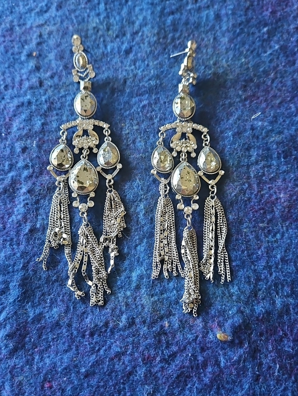 6 For $15 Silver Crystal Chandelier Tassel Earrings - Elegant Drop Earrings